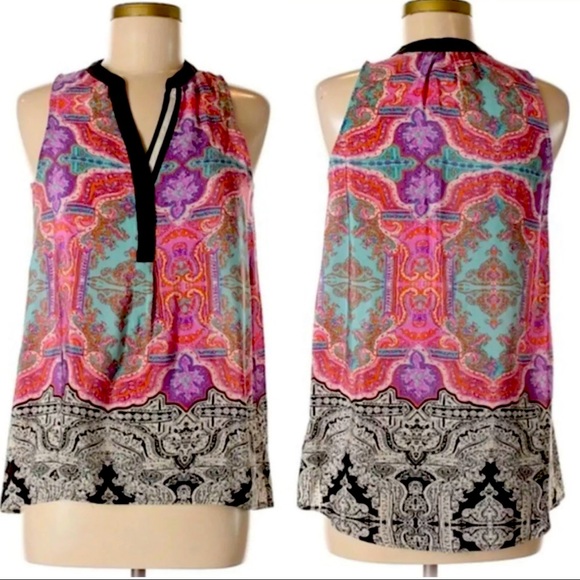 vanessa virginia anthropologie pink sheer paisley print sleeveless boho - Picture 2 of 8